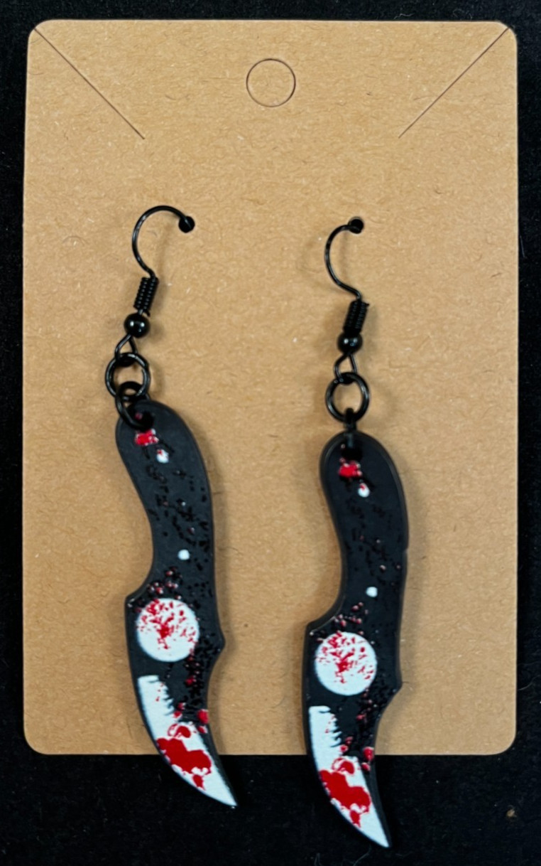 Bloody Switch Knife Earrings – Black Hooks – Serial Killer – Halloween -Handmade