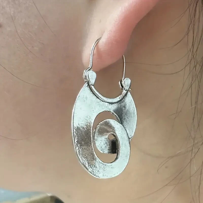 Irregular Spiral Dangle Earrings Retro Minimalist Style Alloy Silver Plated Gift