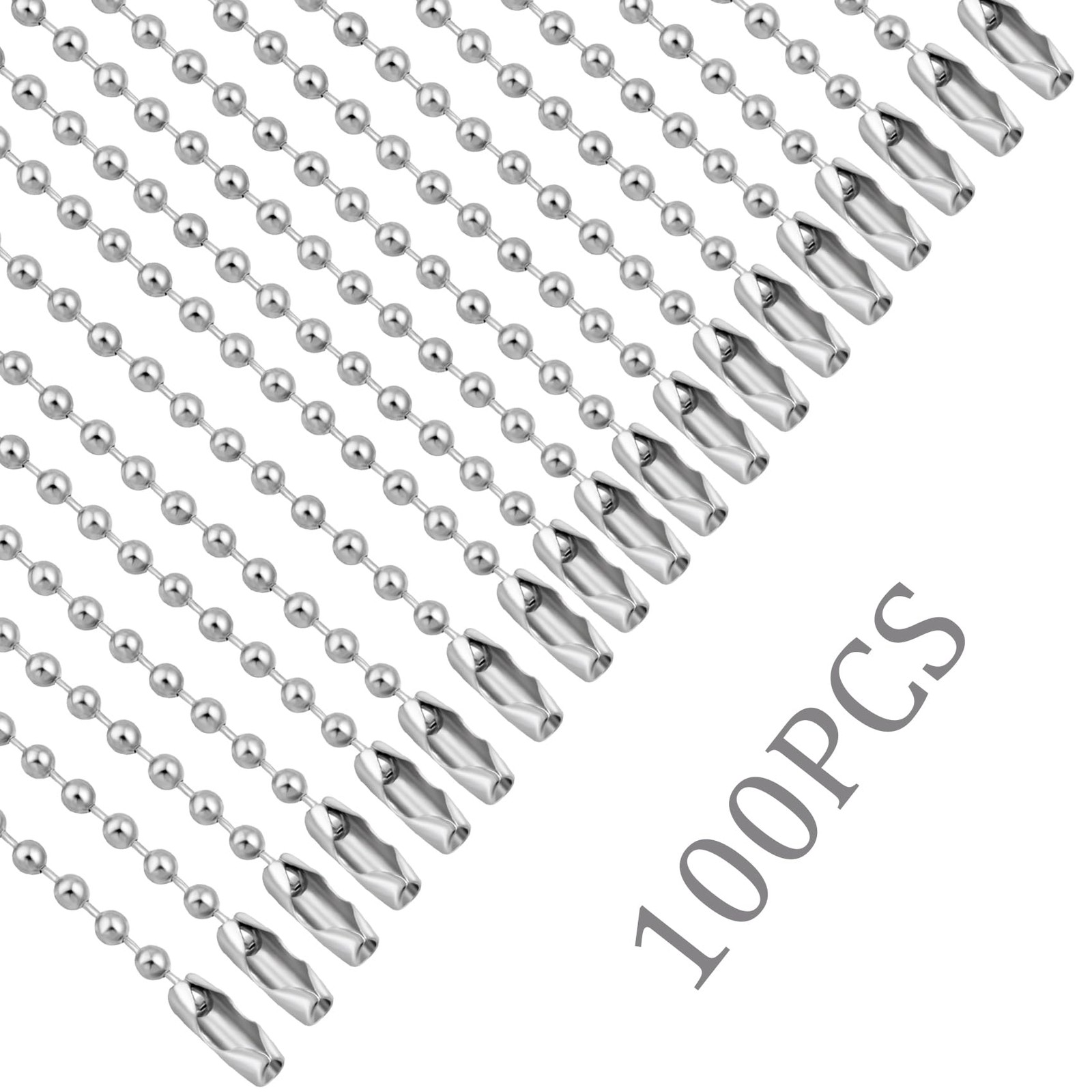 100 Pcs 4 Inch Adjustable Ball Bead Chains with Connectors for Jewelry Making