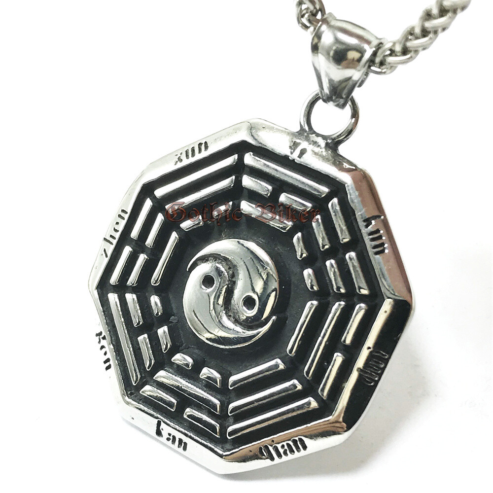 Men’s Large Stainless Steel Yin Yang Tai Chi Bagua Pendant Necklace Gift
