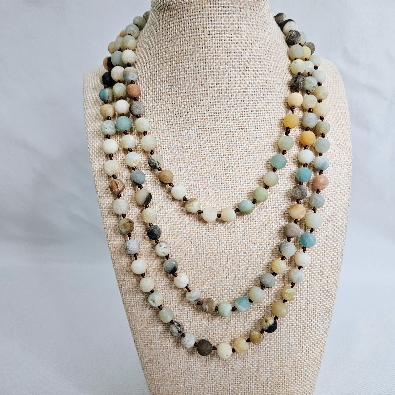Hand-Knotted Amazonite Necklace, 58″