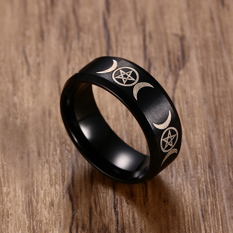 Men Ring Sun Lunar Moon Phase Astronomy Triple Goddess Jewelry Stainles Steel
