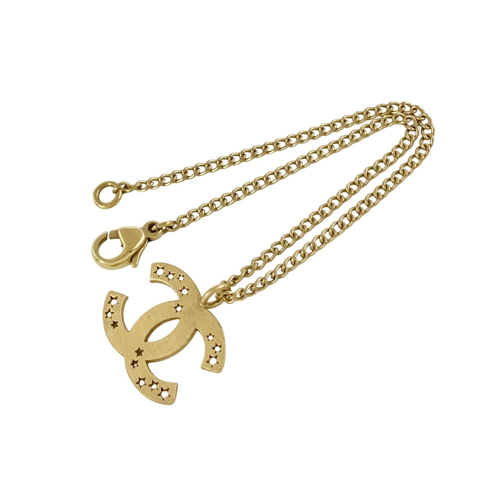 CHANEL Gold Chain Bracelet 03A Star Punching Logo Used