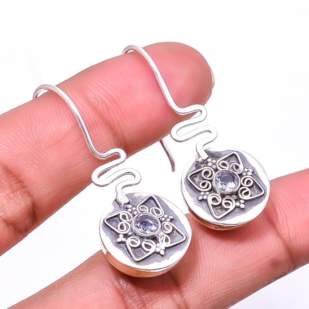 Tanzanite Gemstone 925 Sterling Silver Handmade Two Tone Earring 1.56″ E84