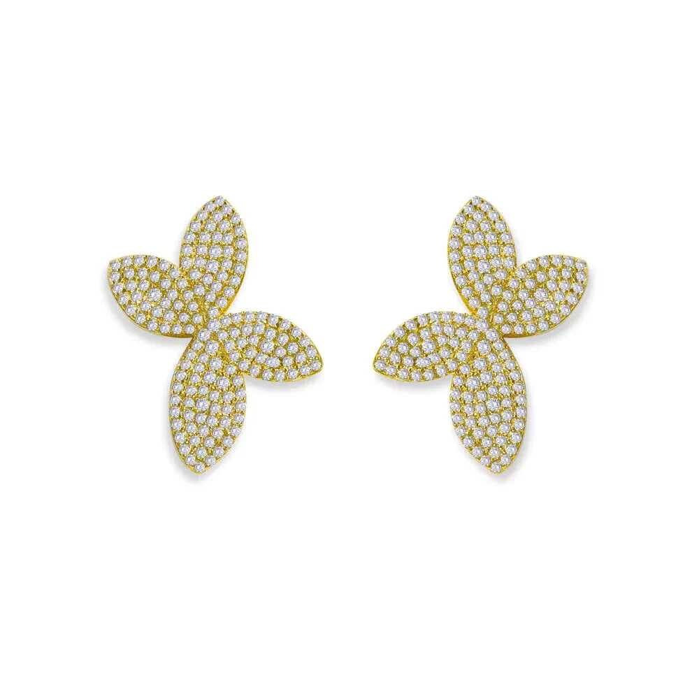 Anna Zuckerman Butterfly Crystalline Gold Tone Sterling Silver 925 Earring Studs