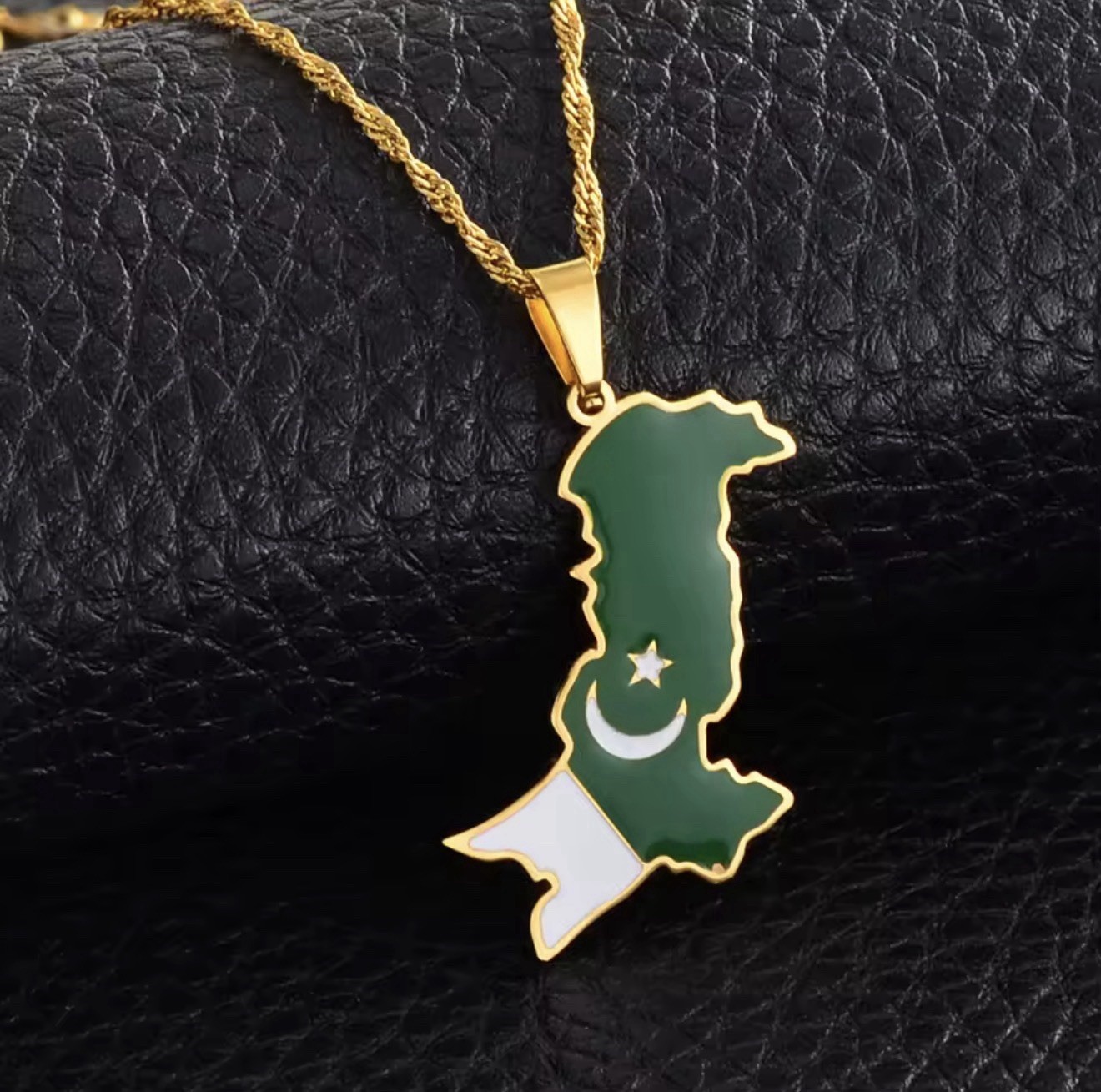 Pakistan Map Flag Charm Pendant Necklace Rope Chain Metal Gold/Silver Tone