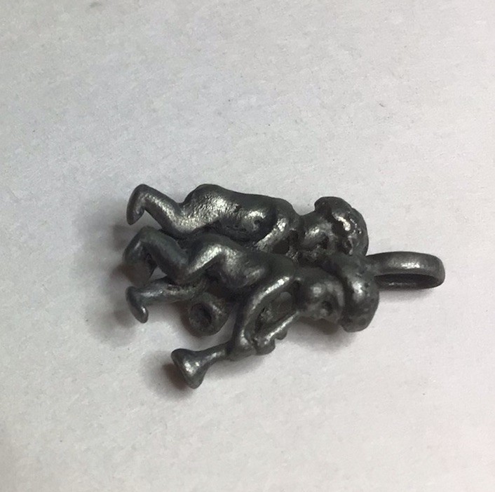 Zodiac Gemini Twins Playing Trumpets Charm Pendant Pewter 3/4 Inch x 1/2 Inch