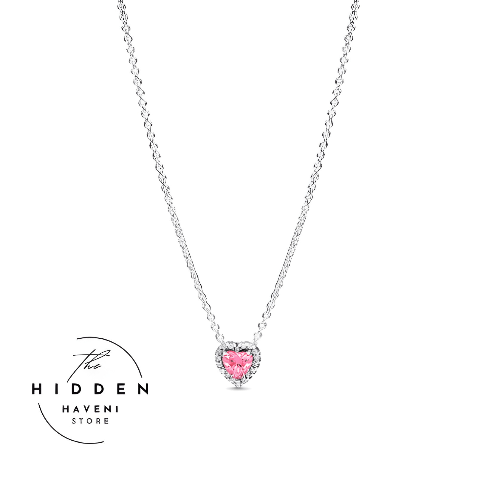 925 Sterling Silver Pink Heart Pendant Necklace Cubic Zirconia Gift for Women