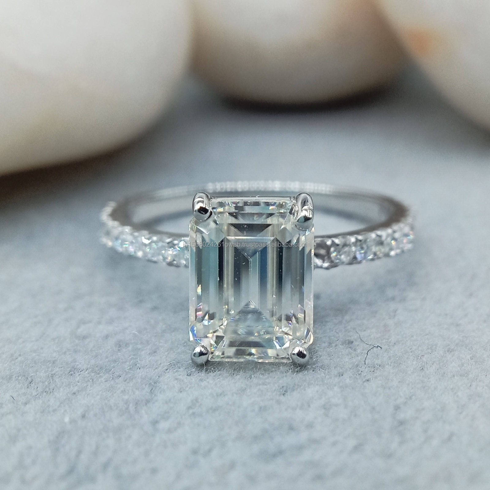 2Ct emerald Cut lab grown Eternity Band Wedding Ring 14K white Gold Plated