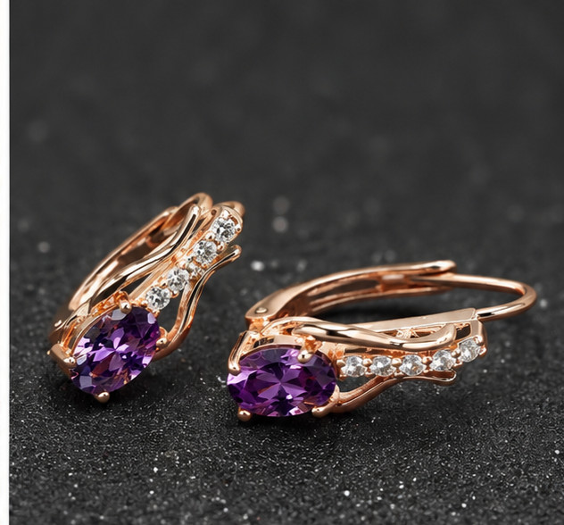 3.00Ct Oval Cut Simulated Amethyst Leverback Earrings 14K Rose Gold Plated