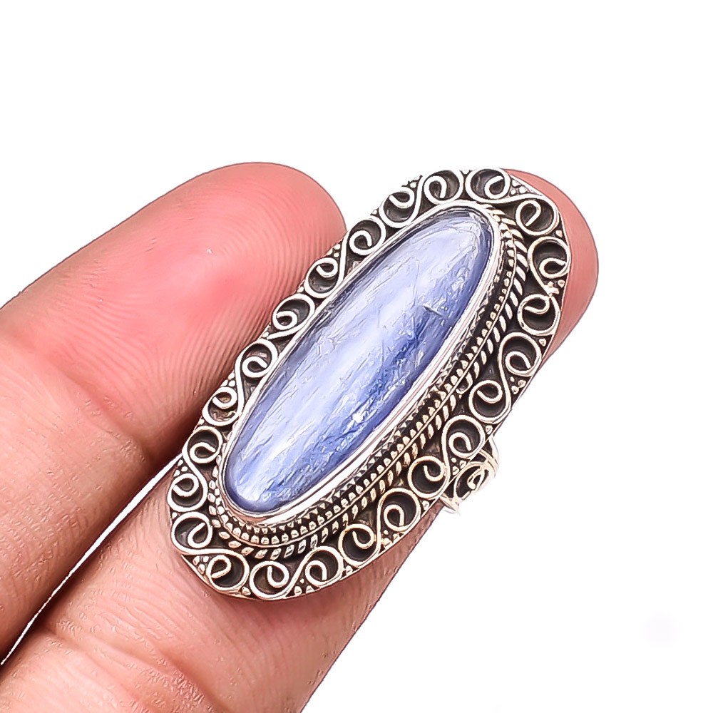 Kyanite – Nepal Gemstone 925 Sterling Silver Bali Ring S.8 R35