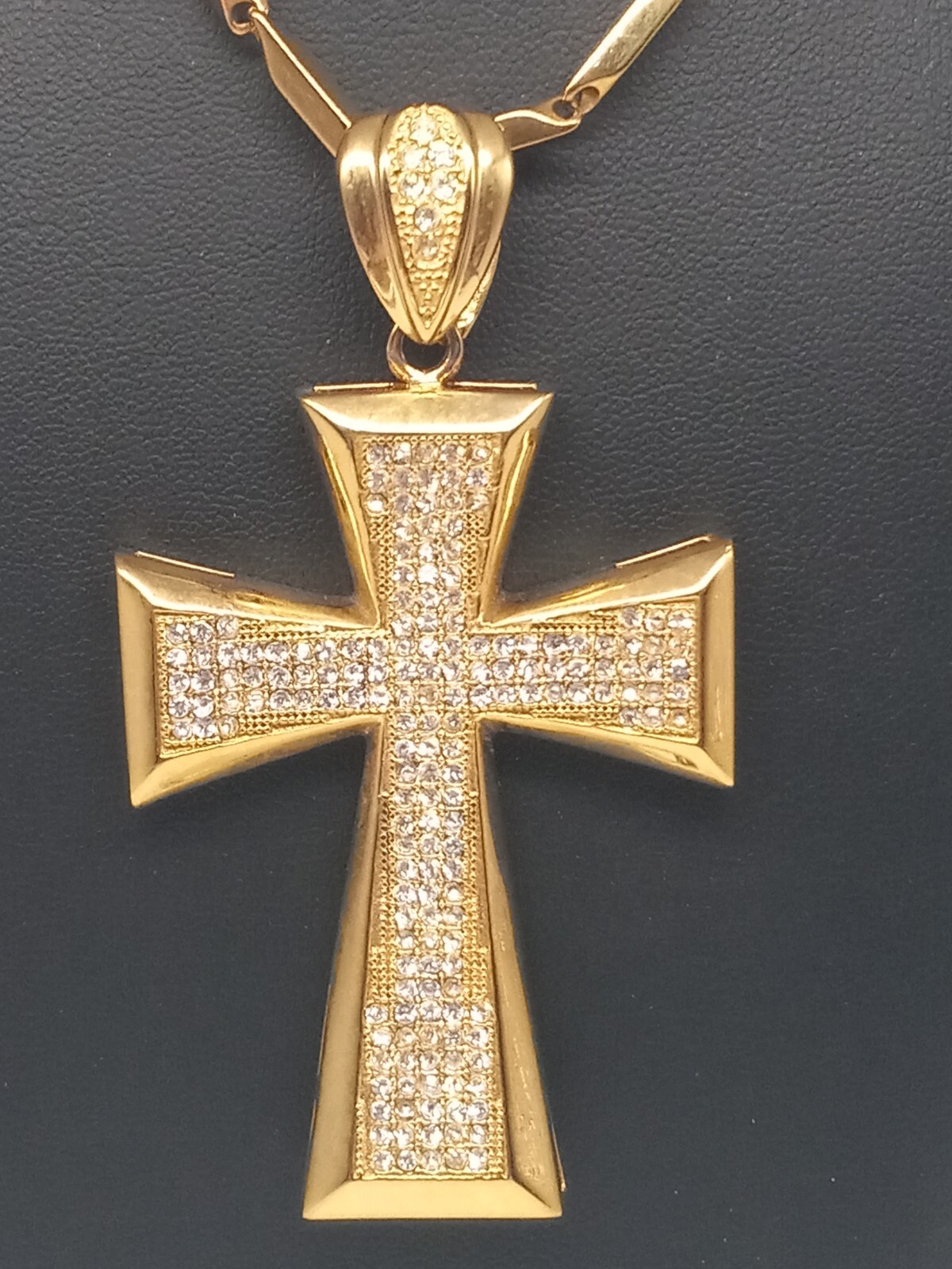 1913 Brand Stainless Steel Gold Plated Austrian Crystal Cross Pendant Necklace
