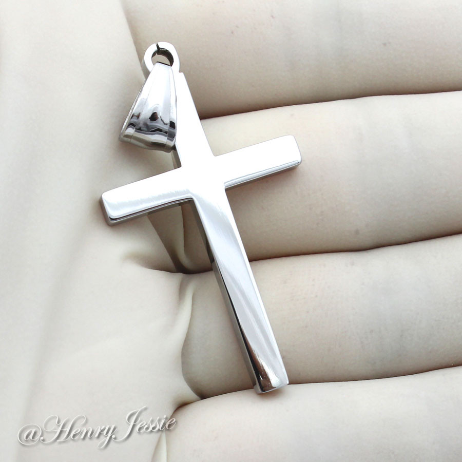 18-36″Stainless Steel 3mm Silver Cuban Curb Chain Necklace Plain Cross Pendant*P