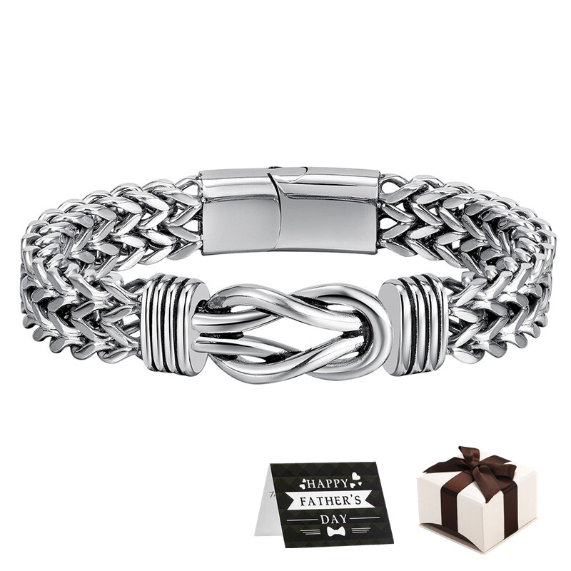 8.3in Cuban Curb Link Chain Bracelet True Love Knot Bangle Stainless Steel 12MM