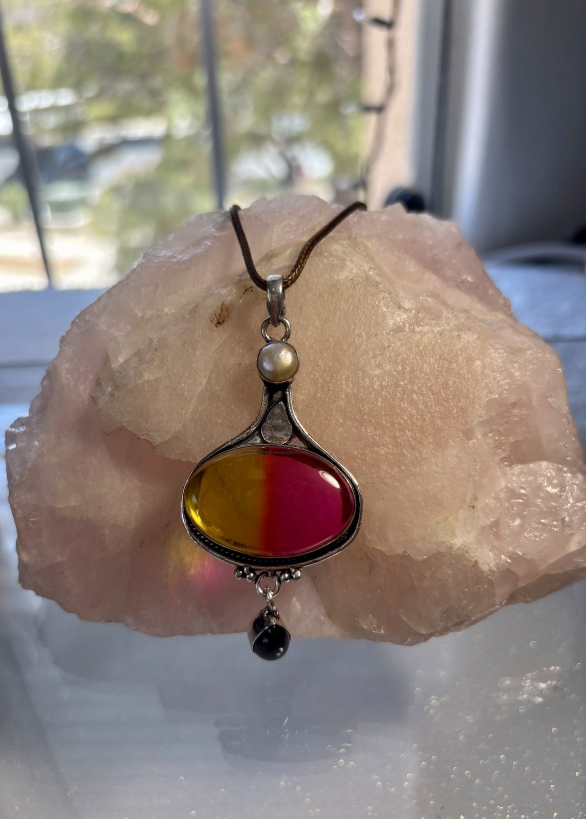 Bi Color Tourmaline Black Onyx Gemstone Pendant Jewelry 2.88″