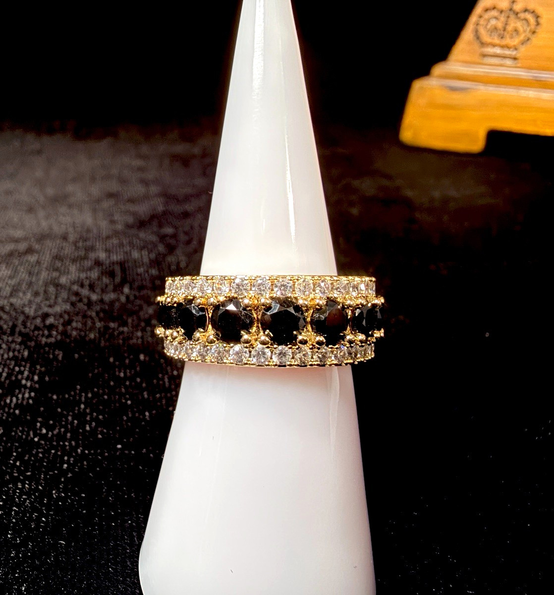 Beautiful Eternity Band size 7 8mm wide. Black onyx surrounded by AAA CZ Stones