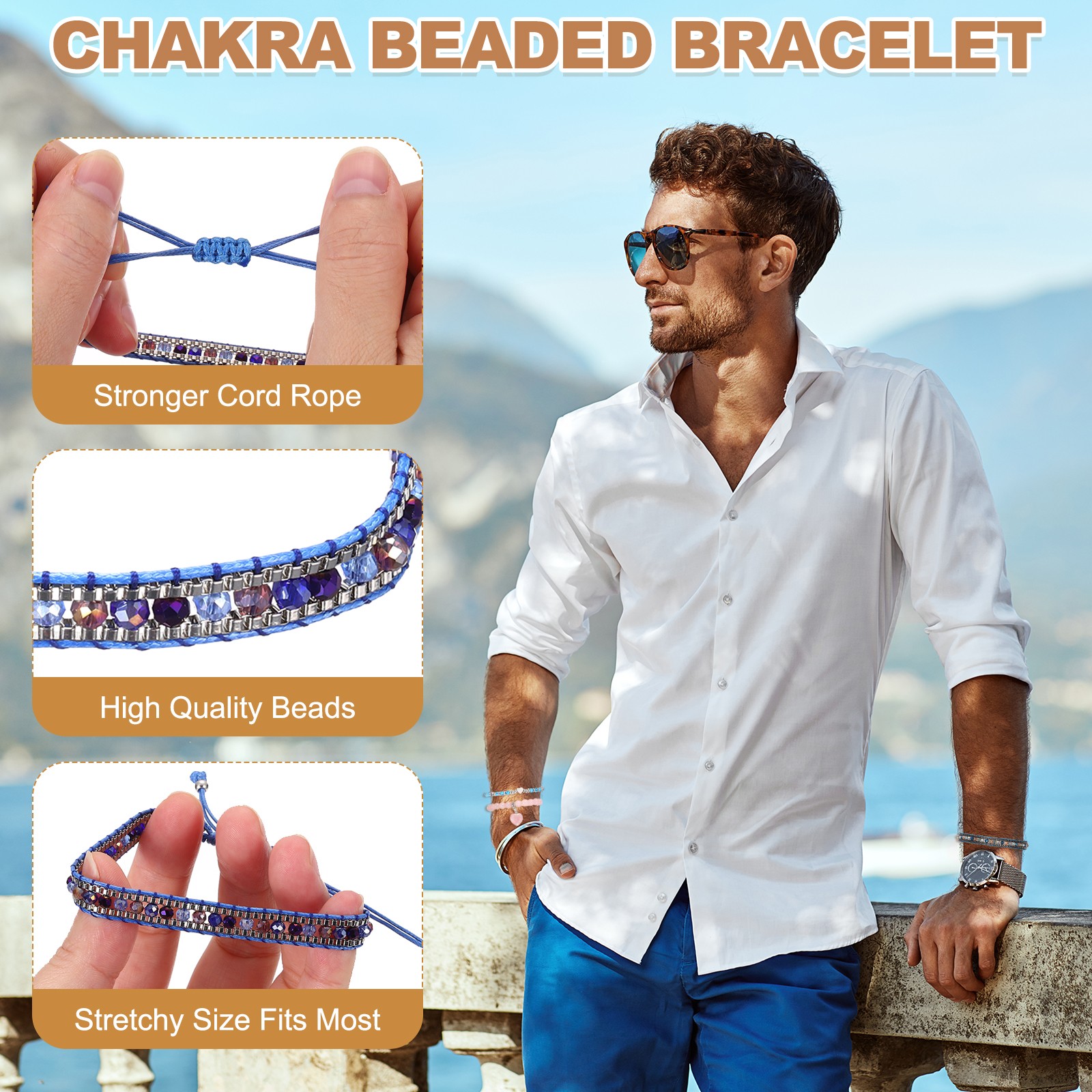 Bohemian Braided Bead Bracelet Friendship Strand Couple Bracelets, Blue
