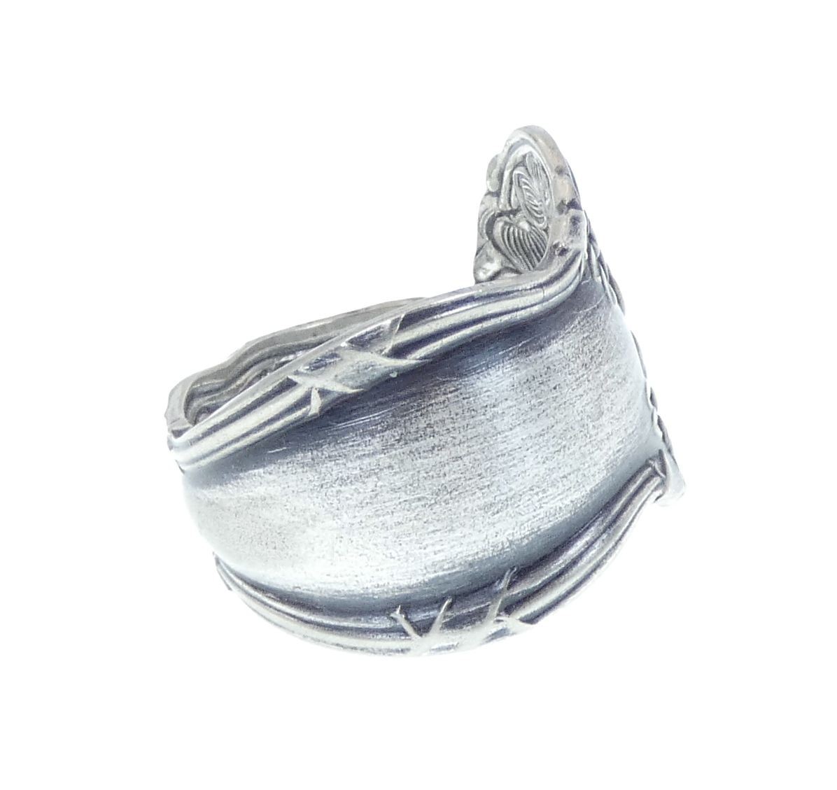 Boho Spoon Ring Multi Flower Design Silver Plated Handmade