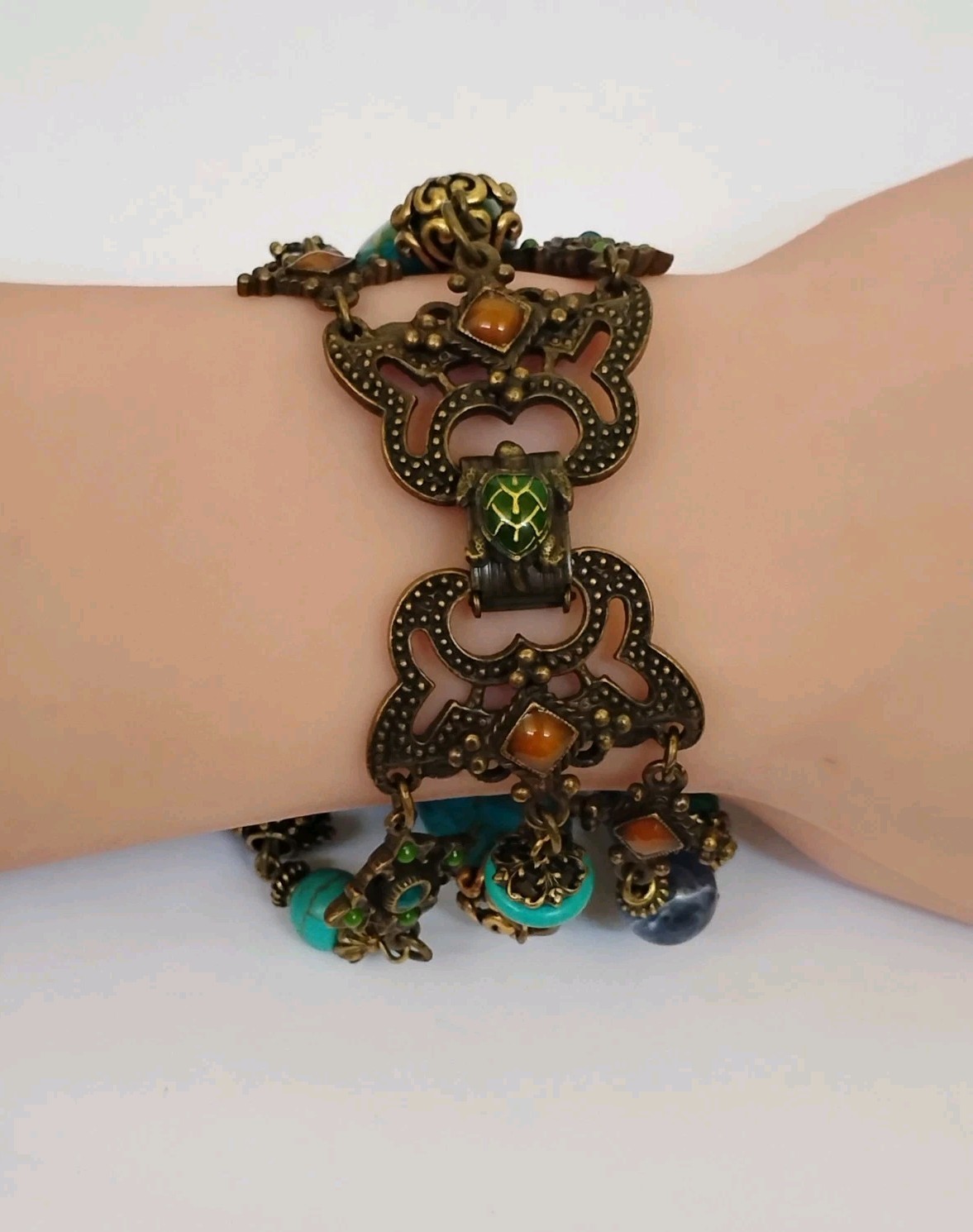 Sweet Romance USA Boho Multi Simulated Stone 3 Strand Floral Bracelet Pristine