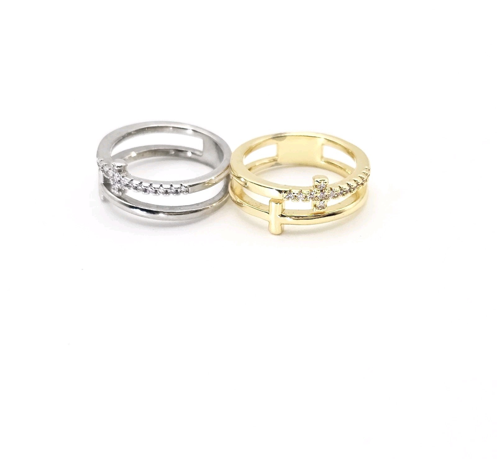 Lot of 2 Size 5 Cross Rings Gold-plated & Rhodium-plated For Child or Adultl