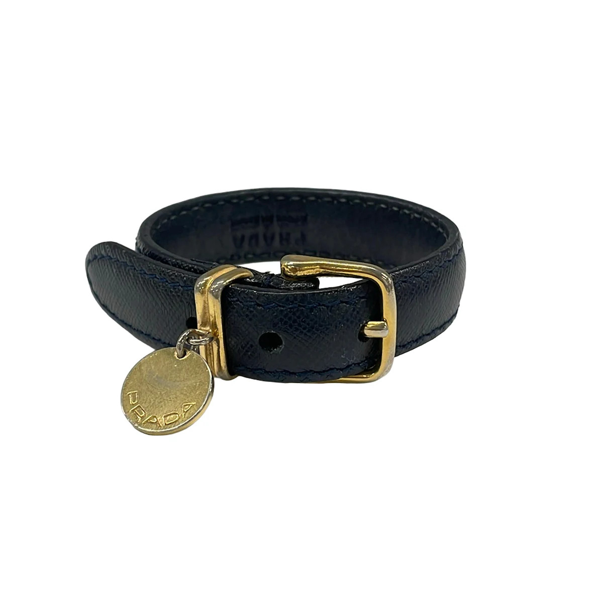 PRADA Dark Navy Leather Hardware Bracelet