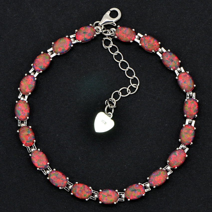Vikoly Blue/White/Orange/Pink Oval 925 Sterling Sliver Fire Opal Bracelet 18cm