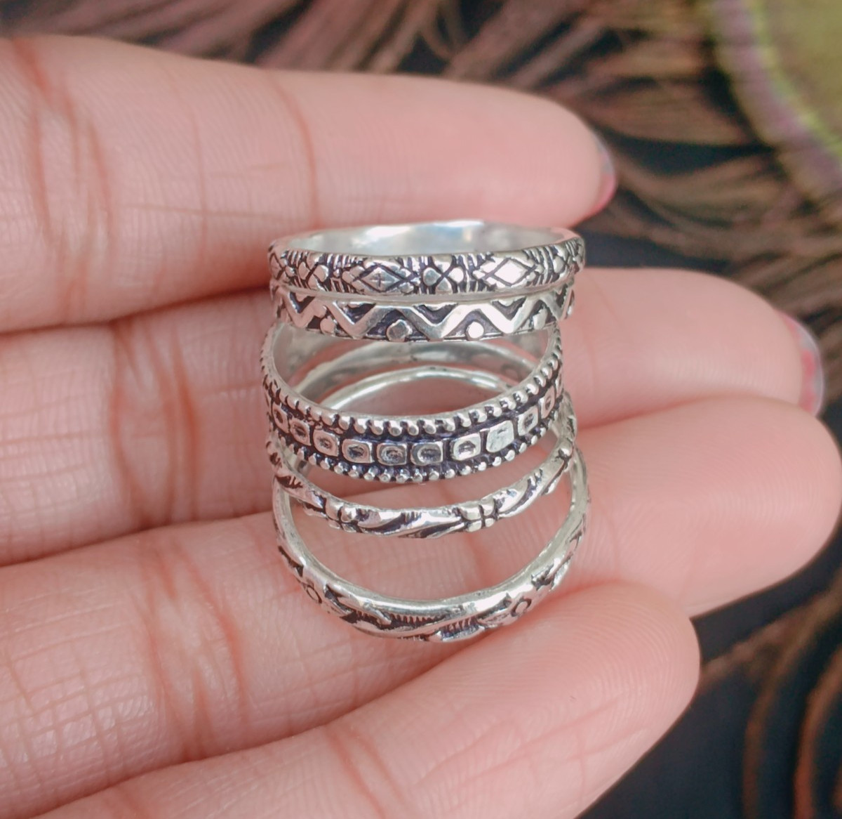 Stacking rings Silver band rings Stackable 925 Sterling Silver 5 Rings Set B372