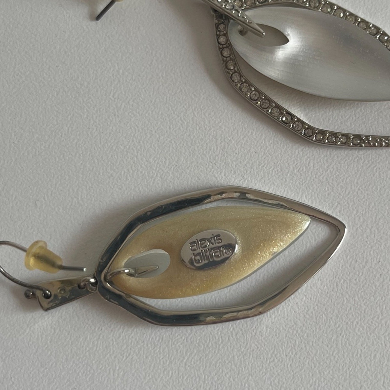 Alexis Bittar “Lucite” and Crystal Drop Earrings. Silver-Tone Metal Drop.