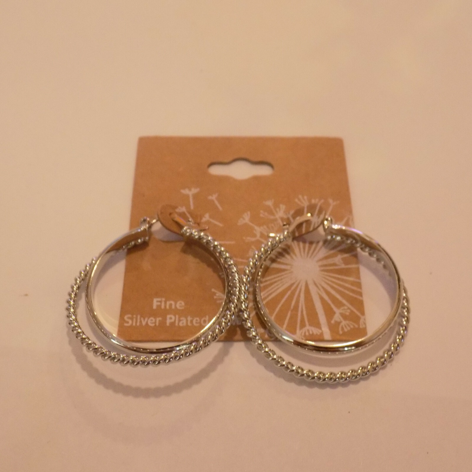 Pierce Earrings Silver-tone 1½” Double Hoop Smooth Textured Design (132)