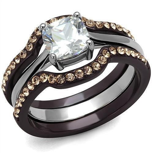 Dark Brown Stainless Steel Ring With Aaa Grade Cz Stone