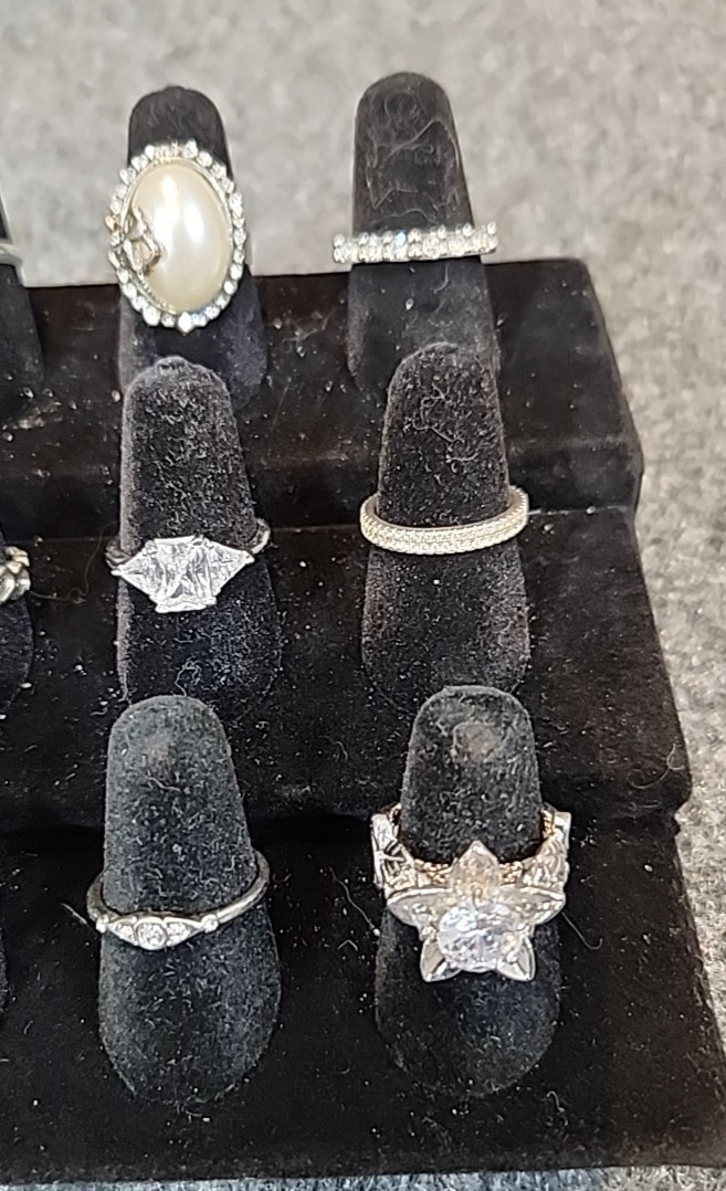 Jewelry 18 Silver Tone French Theme Rings Adjusts Sized #261 See Description