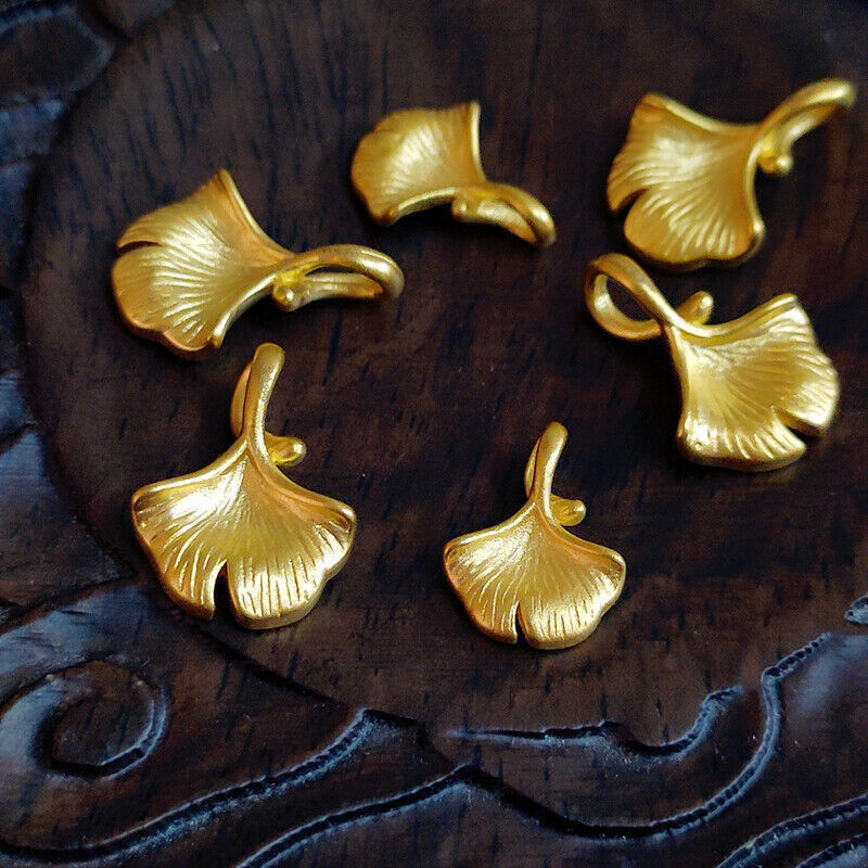 1pcs Pure 999 24K Yellow Gold Charm 3D Lucky Mini Ginkgo Biloba Pendant
