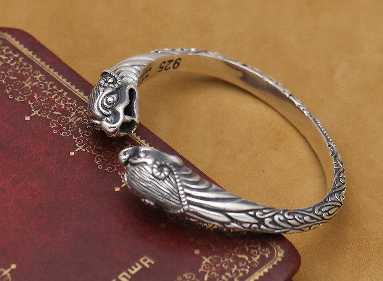 Viking Fenrir Pengan pure Solid 925 Sterling Silver Handmade Warriors Bracelet