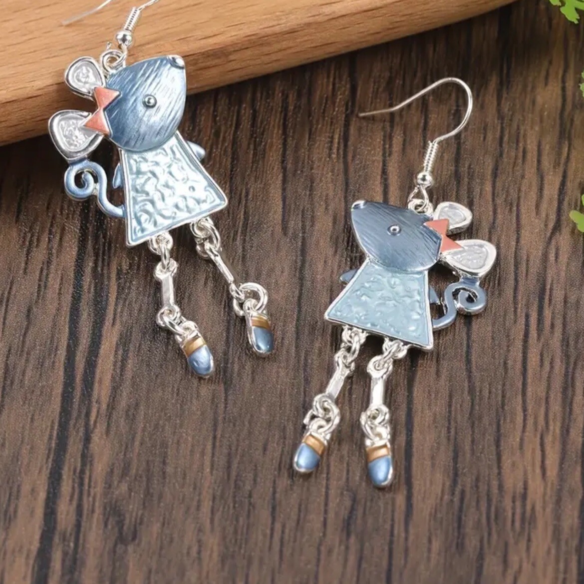 Zinc Alloy Dangle Mouse Earrings. Hand Painted Enamel. So Cute!