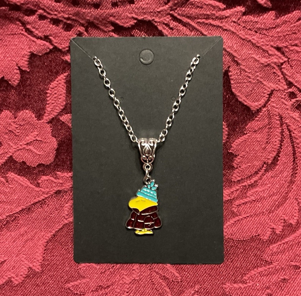 Peanuts Winter Holiday Christmas Woodstock Charm Pendant Silver Chain Necklace