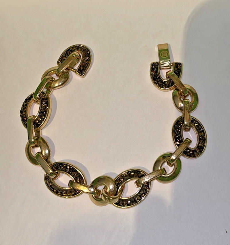 DANA BUCHMAN GOLD TONE LINK BRACELET W/DARK BROWN CRYSTALS NEW OLD STOCK