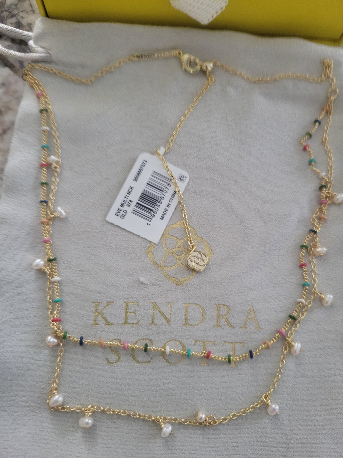Kendra Scott Eve Multi Strand Freshwater Pearl Necklace Gold NWT Pouch Gift BOX