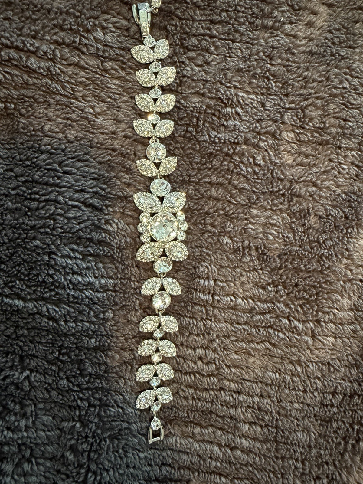 Givenchy Silver Tone Clear Crystal Flower & Leaf Tennis Bracelet with Clasp