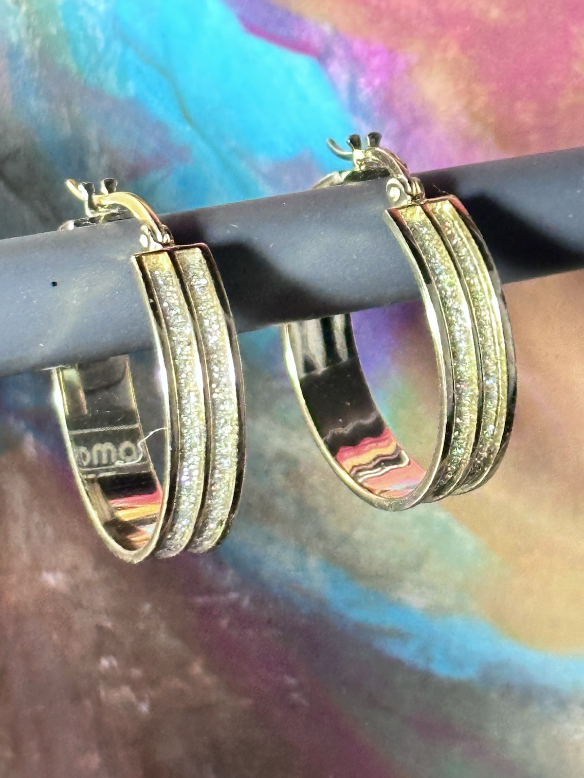 Sterling Sliver Hoop Earrings Pave Setting Gold Plated
