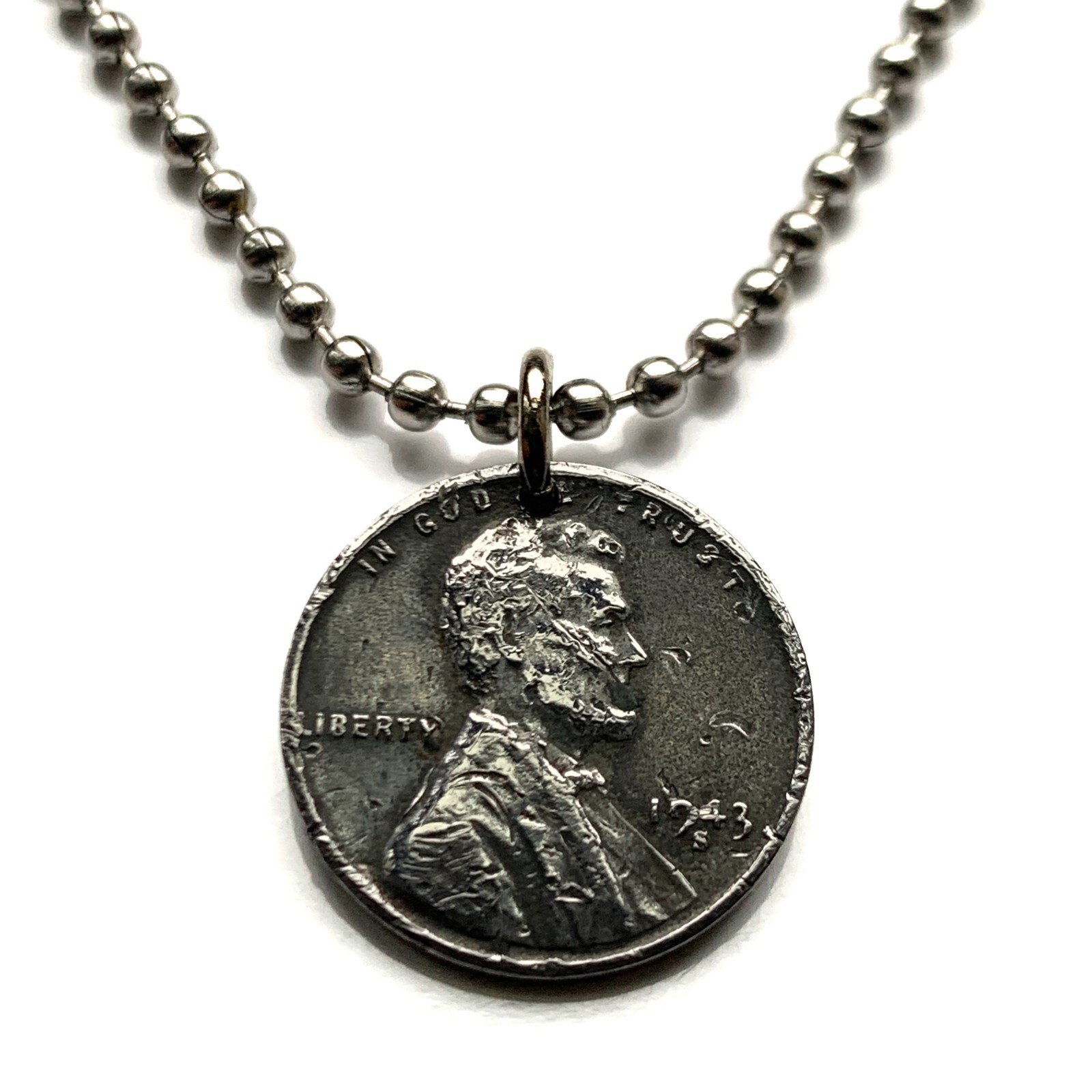 USA 1943 steel penny cent coin pendant World War 2 Allie Abraham Lincoln 001176c