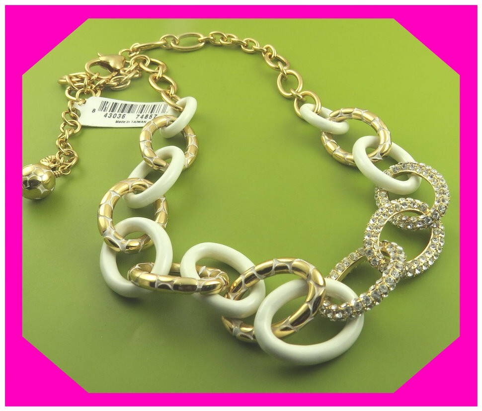 BRIGHTON PEBBLE PAVE LINK White Gold Crystal Collar NECKLACE NWtag $125 65%