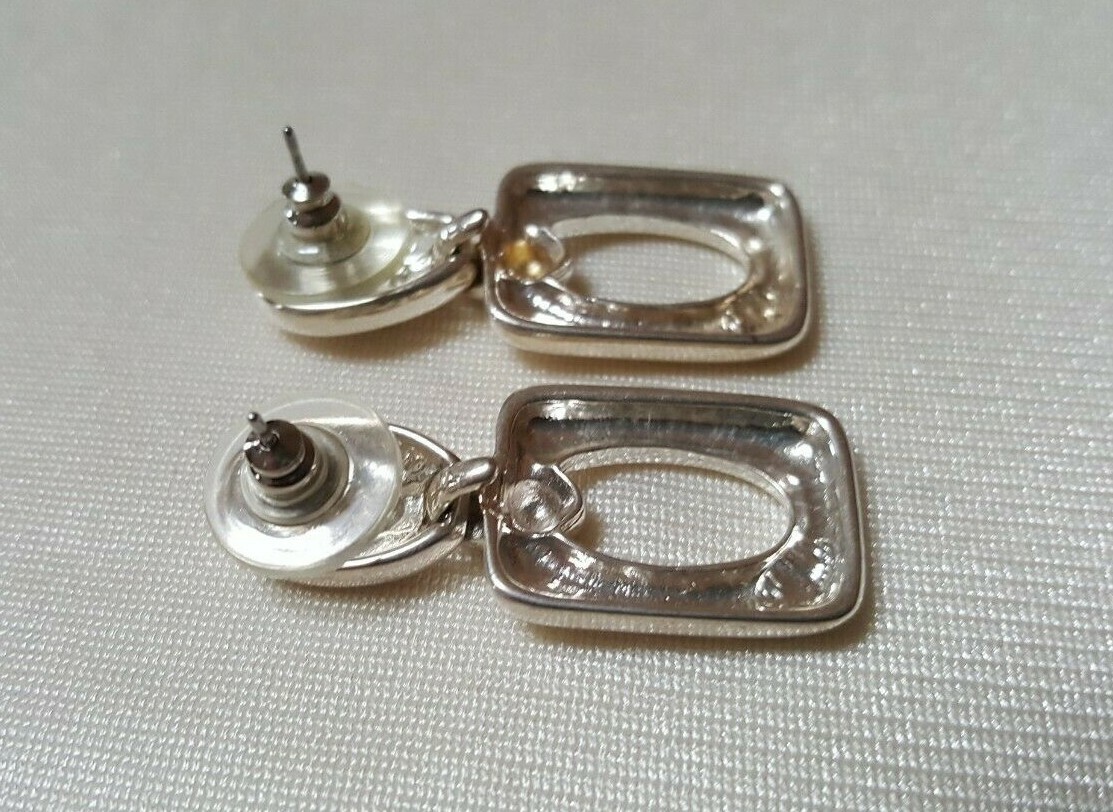 Unique ?Sterling? Square Dangle Pierced Earrings Approx 1.5″ Long Used Good
