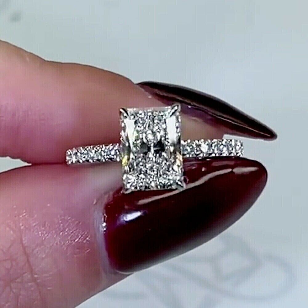 3Ct Radiant Cut Simulated Diamond Women’s Engagement Ring 14k White Gold Plated