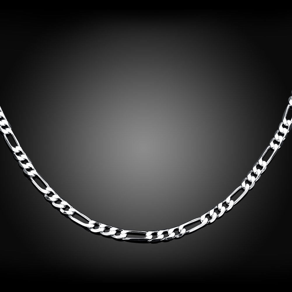 925 Sterling Silver Filled 4MM Simple Figaro Chain Necklace Wholesale 16″ – 30″