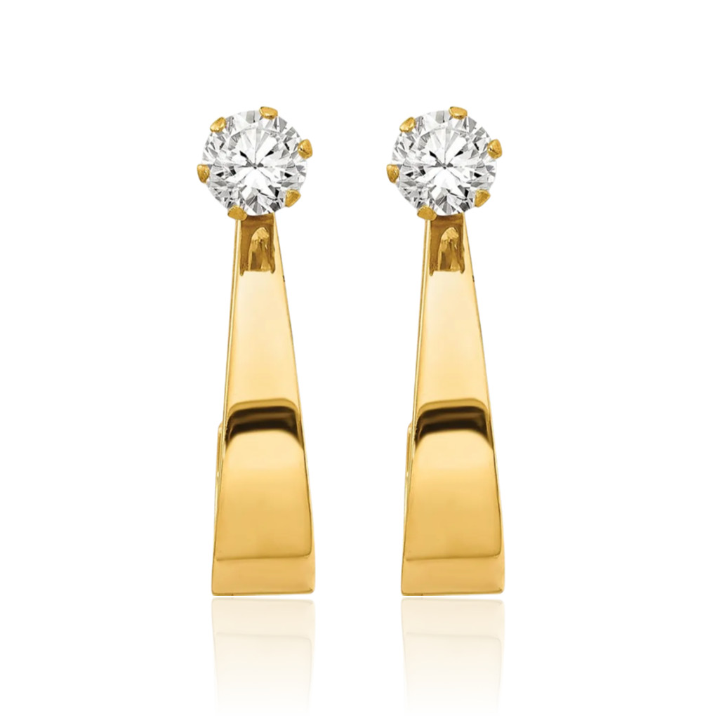 14K Yellow Gold Cubic Zirconia Hoop Earring Jackets 21mm 7/8 inch Lightweight,