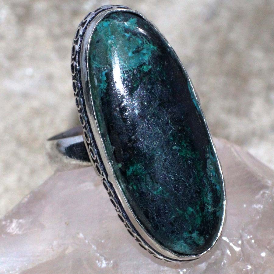 Chrysocolla 925 Silver Plated Gemstone Ring Us 7.5 Aesthetic Jewellery MJ