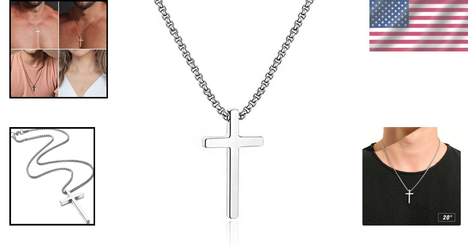 Stylish Cross Pendant Necklace for Men – Hypoallergenic Steel – 16 to 30 Inch