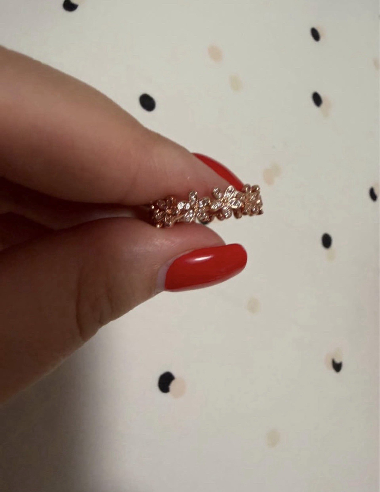 Rose Gold Tone Flower Band Ring with Clear Stones, Flowers & Plants Theme