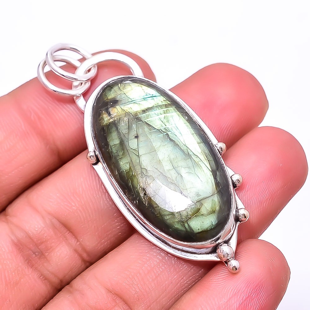 Natural Labradorite – Madagascar Gemstone 925 Sterling Silver Pendant 2.15″ P12