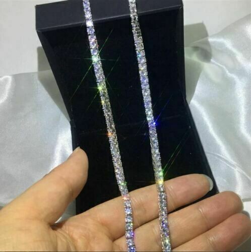 14K White Gold Plated 13.50Ct Round Cut Diamond Tennis Necklace Simulated
